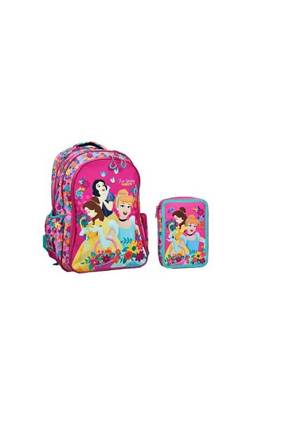Disney Schoolbag, fully equipped pencil case included, Disney Princesses, polyester, 43x30x17 cm, 2.5x19.5x4.5