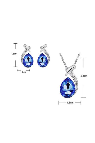 RAHEL Set of necklace with pendant and earrings, inlaid with zircon, in the shape of a water drop, Blue