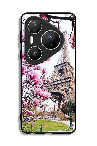 Covernex غطاء حماية لهاتف هواوي بيورا 80 برو بلس بنقشة زهور وبرج إيفل