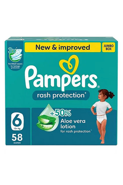 Pampers حفاضات الأطفال، مقاس 6، +13 كجم، 58 حفاضة
