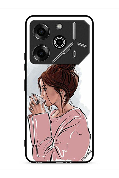 Covernex غطاء حماية لهاتف تكنو بوفا 6 برو 5G، رسم فتاة تشرب الشاي