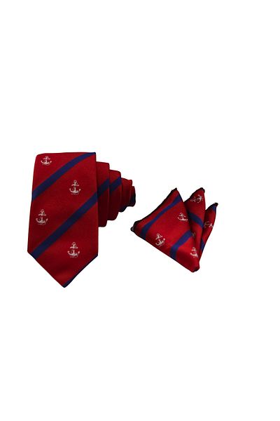 Elegante Cravatte Sailor Themed Striped and Anchor Patterned Tie Navy Blue/Red