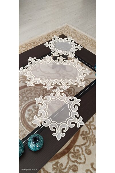 Butik 3 parça el yapımı anglez yatak odası konsol örtüsü