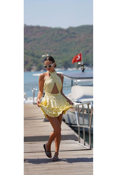 La Sarta Mykonos Halter Neck Polka Dot Shorts Dress
