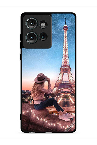 Covernex غطاء حماية لهاتف موتورولا إيدج 50 بتصميم فتاة القبعة وبرج إيفل