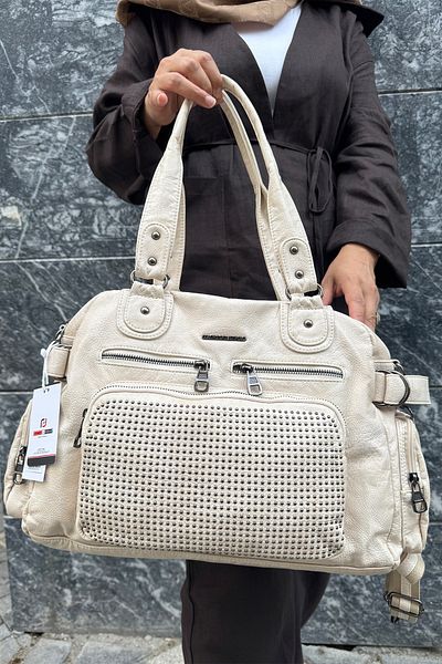 Just Polo Women's Multi-Compartment Soft Washed Leather Handle Cross Shoulder Bag