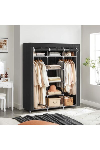 SONGMICS Fabric Wardrobe with 2 Hanger Rails, 45x150x175cm, Black