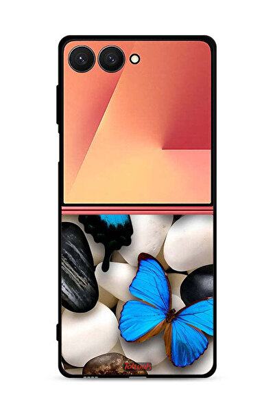 Tolwak غطاء حماية لهاتف سامسونج جالاكسي زد فليب 7 بنقشة فراشات على أحجار