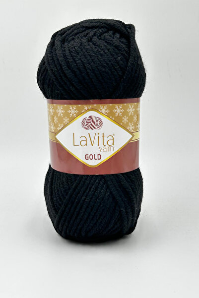 LaVita Yarn Ață de tricotat manuală aurie 100% acrilic 100gr (9500 NEGRU)