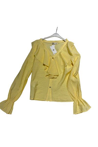 MOD10 Limon sarısı önü volanlı kolları fırfırlı gömlek