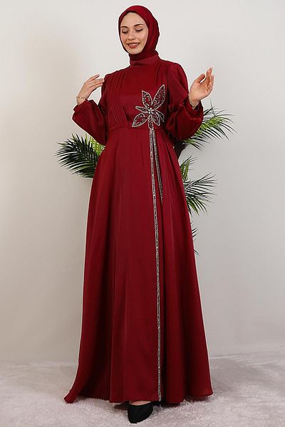 GİYZAMİLA Stoned Clover Dress Burgundy