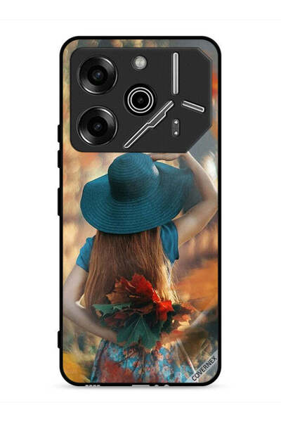 Covernex غطاء حماية لهاتف تكنو بوفا 6 برو 5G، فتاة قبعة تخفي أوراق الحب