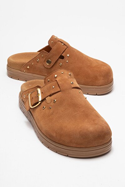 Zeynep Sıradağlı Γυναικείες παντόφλες Elvarin από γνήσιο δέρμα, καφέ σουέντ