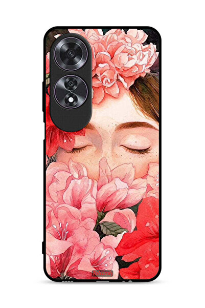 Tolwak غطاء حماية لهاتف Oppo A60 برسومات زهور ووجه فتاة مخفي