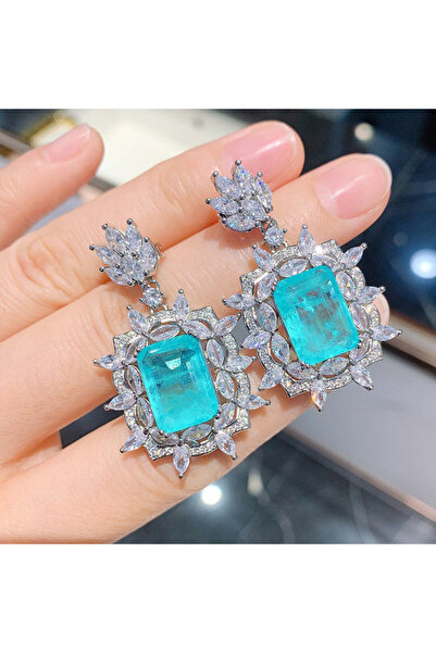 Choice أقراط متدلية من هويتان E1605 مرصعة بالزركونيا المكعبة باللون الأخضر بت...