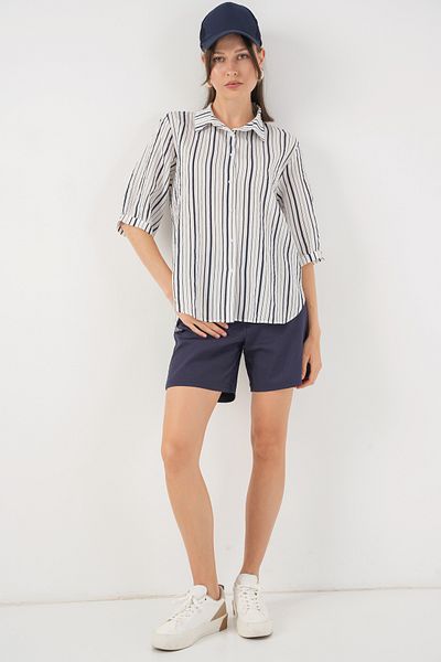Bigdart Women's Striped Short Sleeve Shirt 20345 - F.Navy Blue