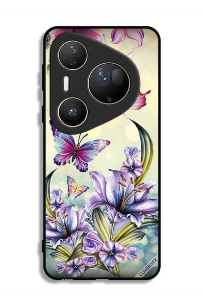 Covernex غطاء حماية فائق لهاتف هواوي بيورا 80 بنقشة زهور أرجوانية وفراشات