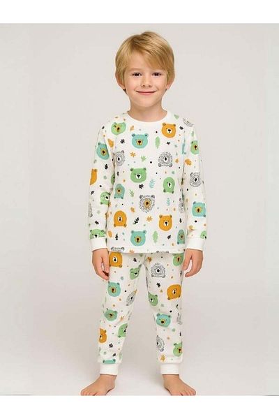 Zekids Children's Teddy Bear Patterned Cotton Pajama Set