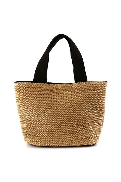 Leexo Bohemia rattan beach bag for women, 30x24x18cm, Beige/Black