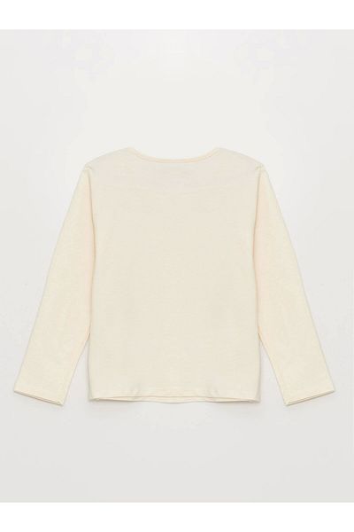 LC Waikiki Lcw Kids Ecru Crew Neck Basic Long Sleeve Girl's T-Shirt