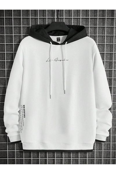 aynewmoda Men's Long Sleeve Hoodie with a Simple Print