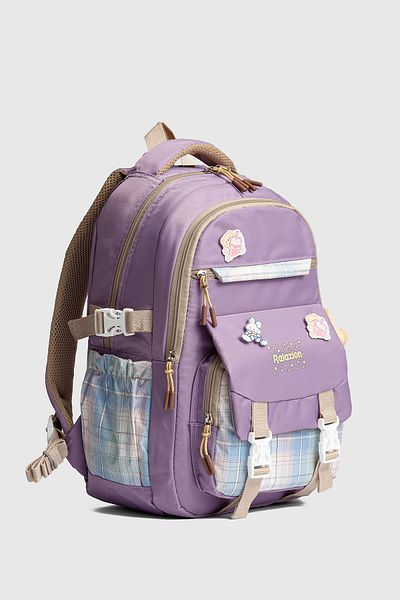 Relaxion Rlx-1396 Set of 3 Children's Primary School Bag Backpack with Pen Holder and Lunch Bag Lila