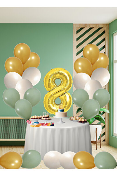 tedaks مجموعة عيد ميلاد الطفل بعمر 8 سنوات ذات طابع أخضر عفن، بالونات ذهبية م...