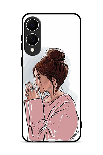 Covernex غطاء حماية لهاتف سامسونج جالاكسي إس 25 إيدج برسم فتاة تشرب الشاي