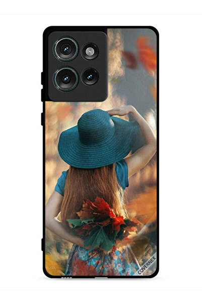 Covernex غطاء حماية لهاتف موتورولا إيدج 50 بتصميم فتاة قبعة تخفي أوراق الحب