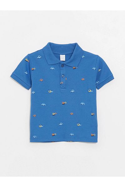 LC Waikiki Lcw Kids Blue Polo Neck Short Sleeve Printed Baby Boy T-Shirt