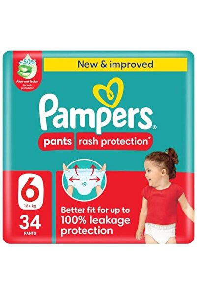 Pampers حماية من الطفح الجلدي، مقاس 6، 16+ كجم، عبوة ضخمة، 34 حفاضة
