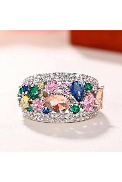 Choice3 8 خواتم من الزركونيا المكعبة بألوان قوس قزح من Huitan Q619 للنساء، إك...