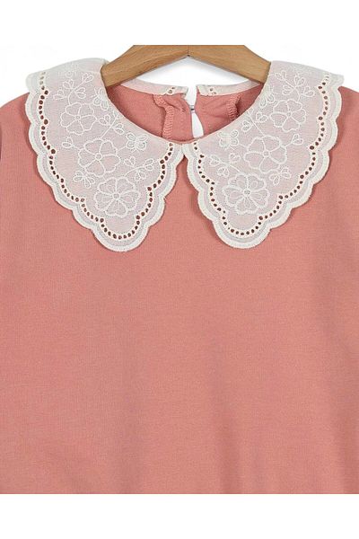 Egelite Girl's Basic Seasonal Brode Lace Collar, Oversize, Ruffled Sleeves, Stylish Tracksuit Set