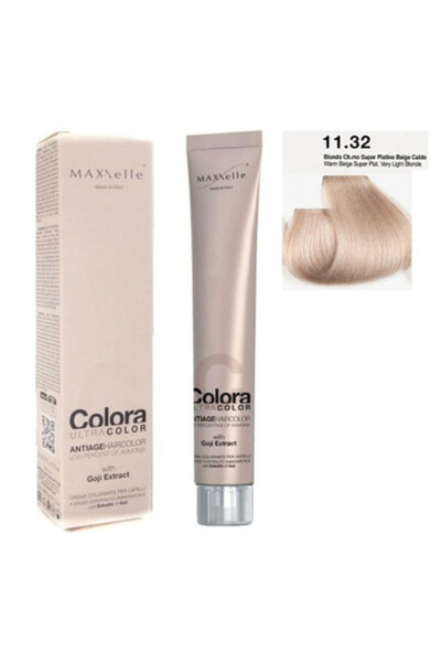Maxxelle Vopsea de păr blond platinat foarte deschis bej cald 11.32 Colora cu extract de Goji 100 ml