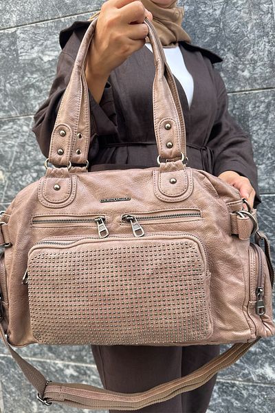 Just Polo Women's Multi-Compartment Soft Washed Leather Handle Cross Shoulder Bag