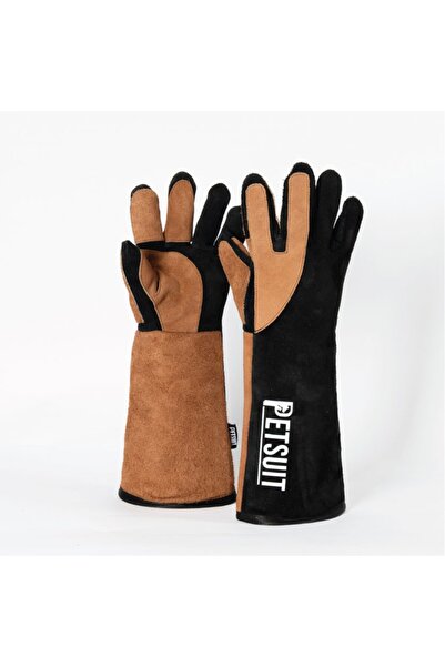 Petsuit Kedi Tutma Yakalama Eldiveni - 45 CM - 3 Parmak Rahat Kullanım - 3 Katmanlı Siyah/Taba