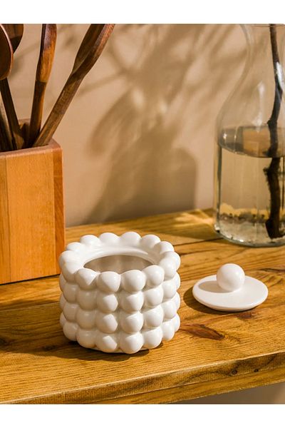 LC Waikiki Lcw Home White Ceramic Bonbon Jar 11 cm
