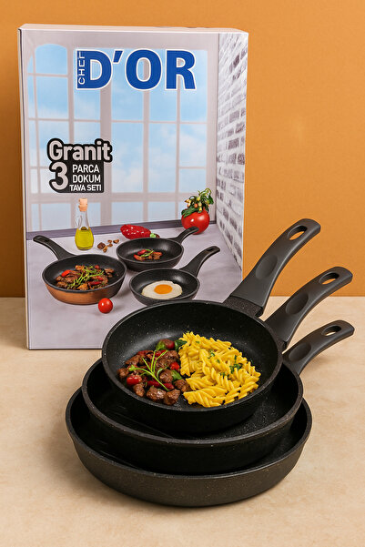 Chef Dior Granite Casting 3-Piece Pan Set – 20/24/28 Cm, Fireproof Non-Stick Surface