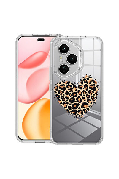 bestcase Carcasă transparentă din silicon pentru Honor 400 Pro, inimă de leop...