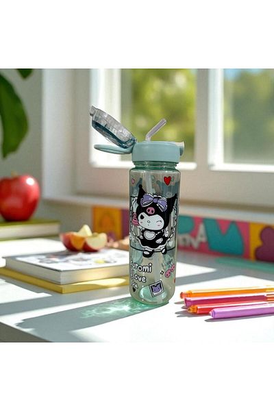 froyalife Cute Children's Water Bottle with Kuromi Figure and Straw - School Water Bottle 600ml
