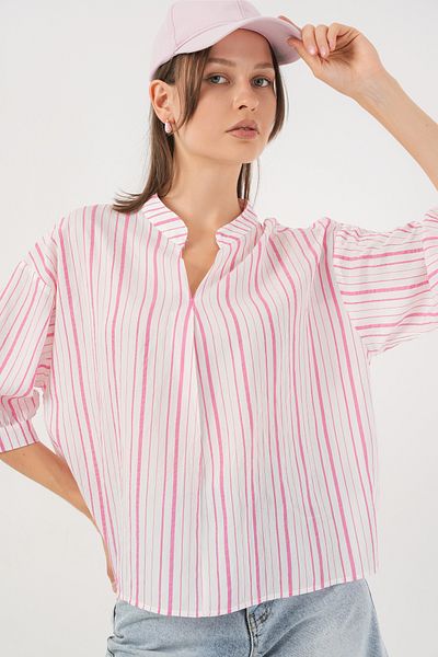 Bigdart Women's Striped Oversize Blouse 967 - Powder