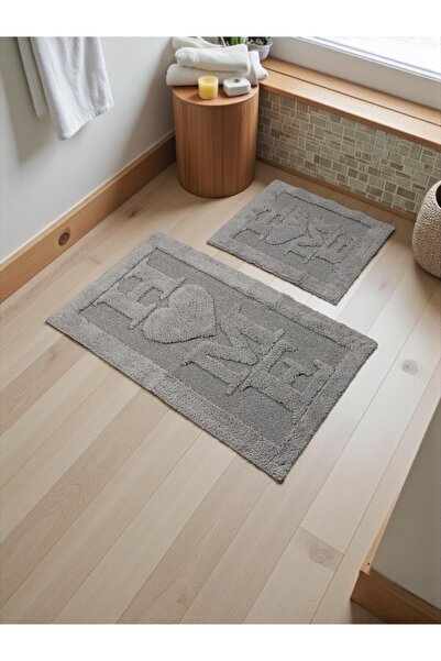 Hülya Home Pasperia Cotton Bath Mat Set (60X100)(50X60) Gray--
