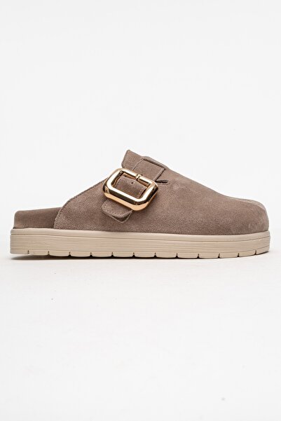 Zeynep Sıradağlı Elnad Women's Leather Slippers Mink Suede