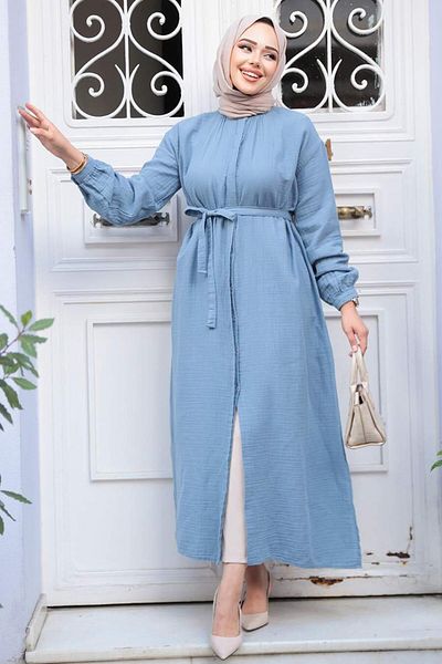N.S NEVA STYLE Buttoned Blue Hijab Tunic 19045m