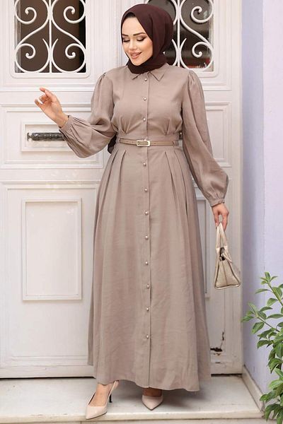 N.S NEVA STYLE Buttoned Mink Hijab Dress 19044V