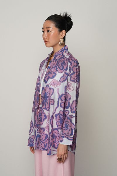 Orfeo Negro Women's Purple and Lila Flower Mixed Oversize Shirt