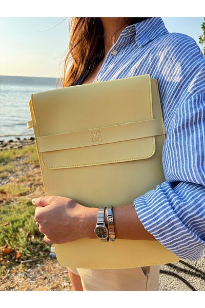 YOUC Design Waterproof Laptop Case 13' 14' 15' Inch Notebook Vegan Faux Leather Bag Butter Yellow