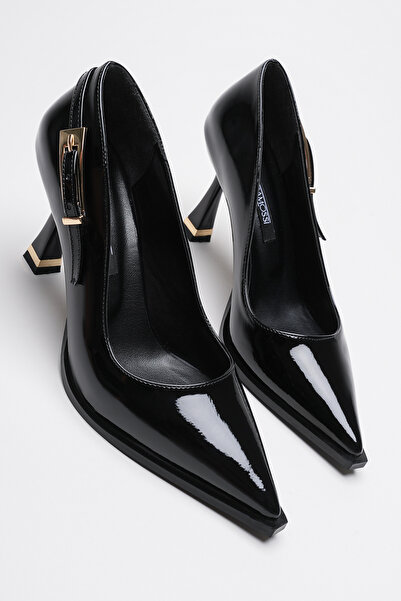 AleWomen Дамски обувки с висок ток от черна лачена кожа