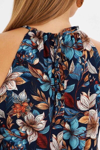 armonika Women's Laci Floral Halter Neckline Belted Skirt Ruffle Dress Arm-23Y001112