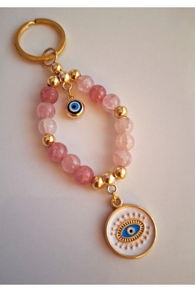 Svc Aksesuar Gift Evil Eye Beaded Pink Keychain 11.5 cm